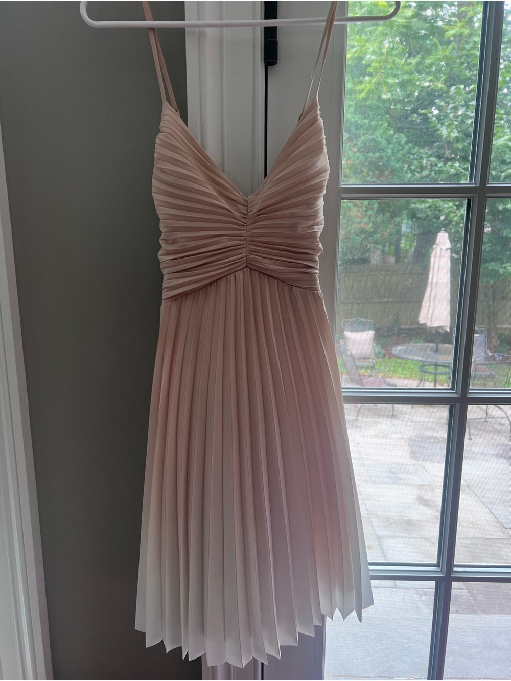 French Connection Pleated Spaghetti-Strap Midi Dress in Cream